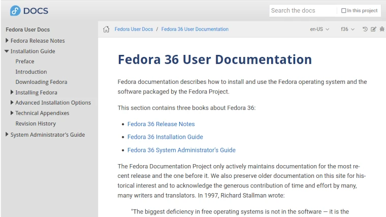 fedora documentation website